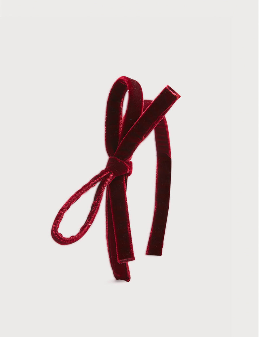 Velvet Hairband with Thin Burgundy Bow Hair Accessories from Pepa London