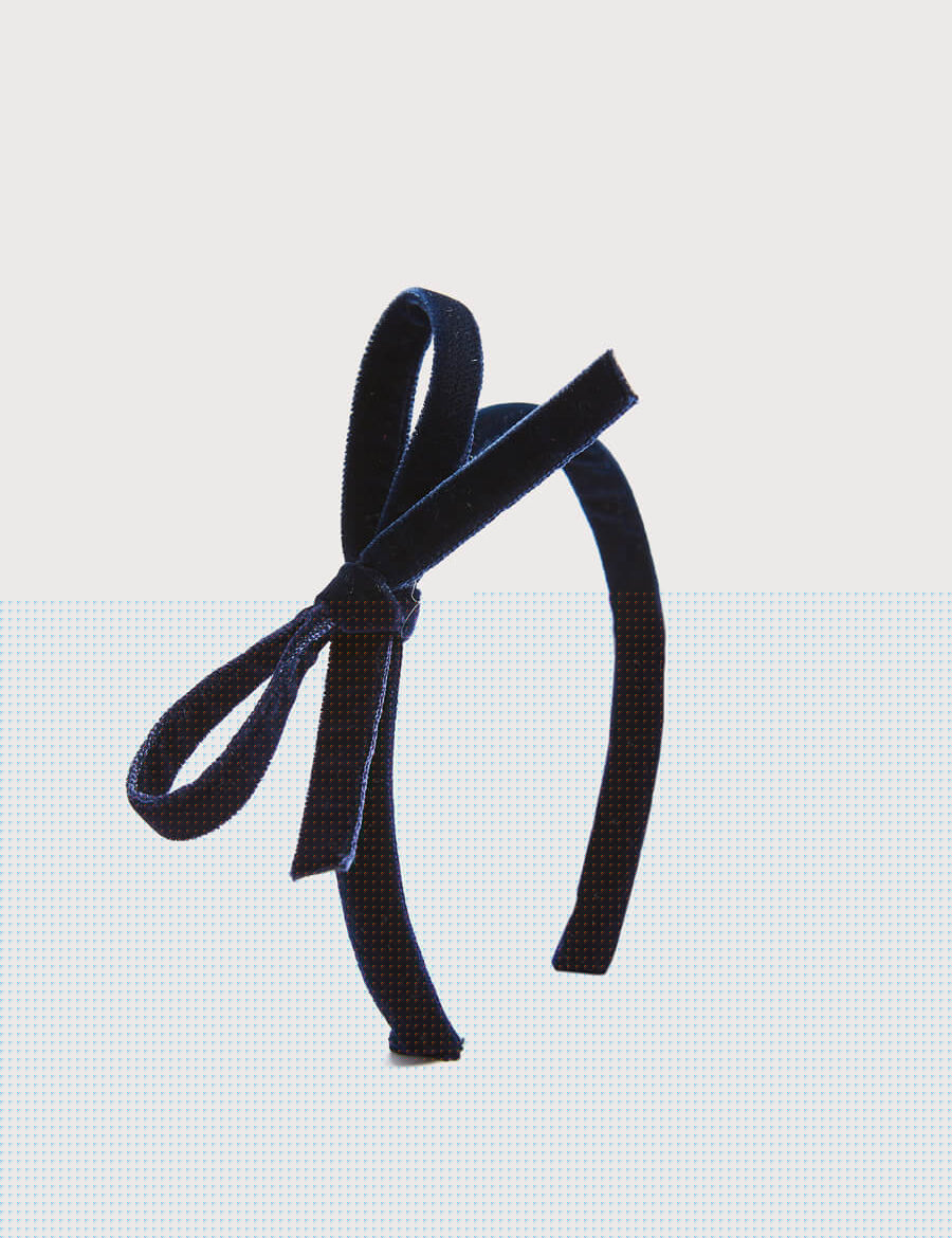 Velvet Hairband with Thin Navy Bow Hair Accessories from Pepa London