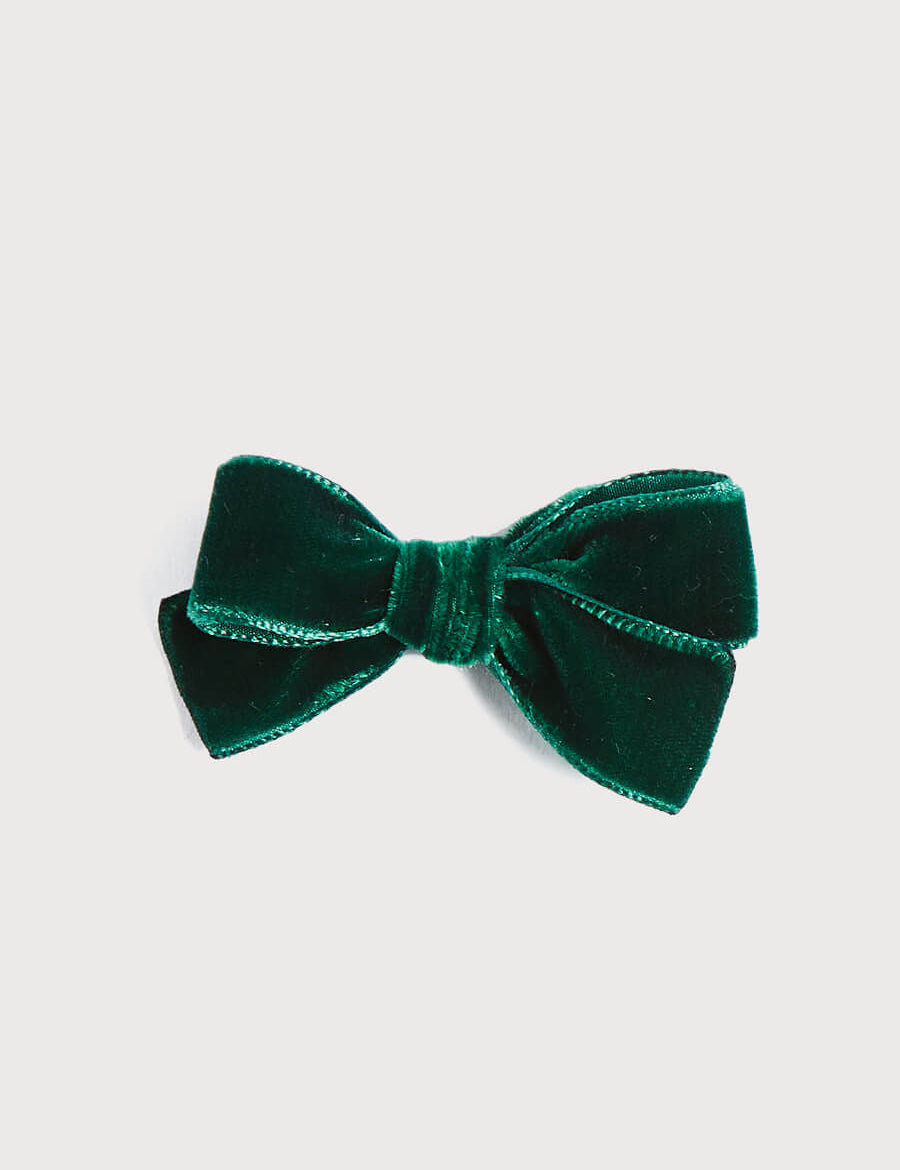 Velvet Medium-Bow Clip in Green Hair Accessories from Pepa London