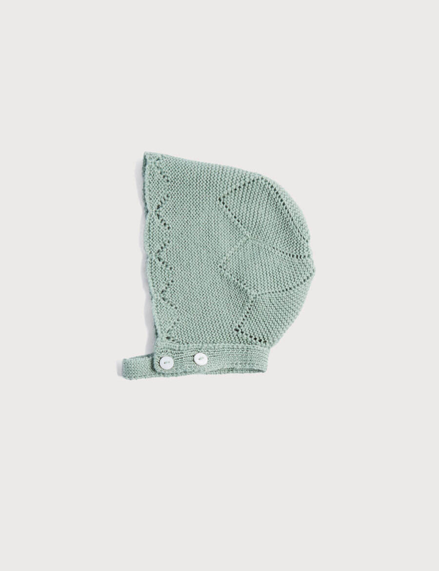Winter Knitted Green Wool Bonnet Knitted Accessories from Pepa London