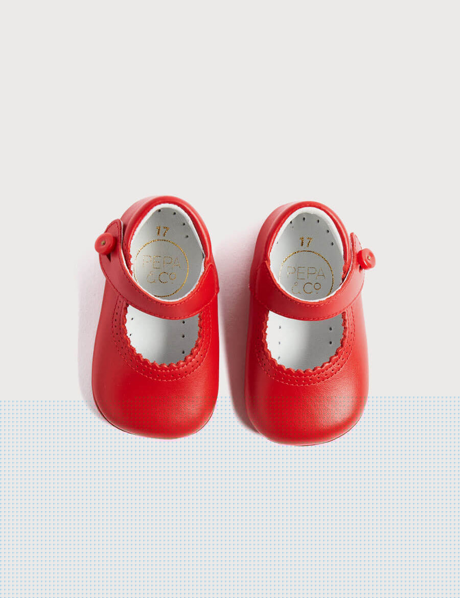 Leather Mary Jane Pram Shoes in Red (17-20EU) Shoes from Pepa London