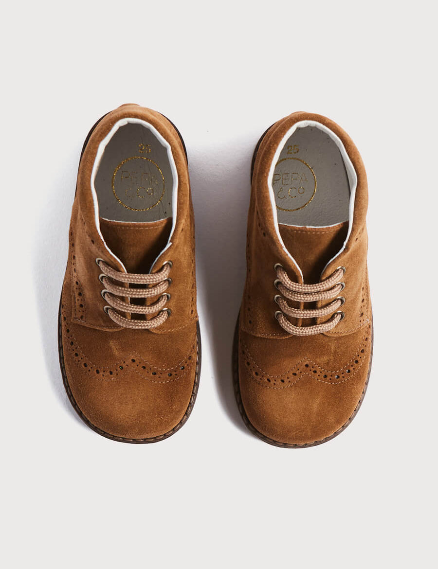 Suede Lace-Up Brogue Boots in Brown (24-30EU) Shoes from Pepa London