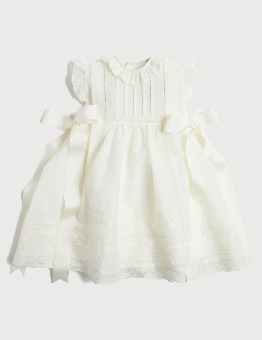 Embroidered Lace Trim Dress in Ivory (6mths-5yrs) Dresses from Pepa London