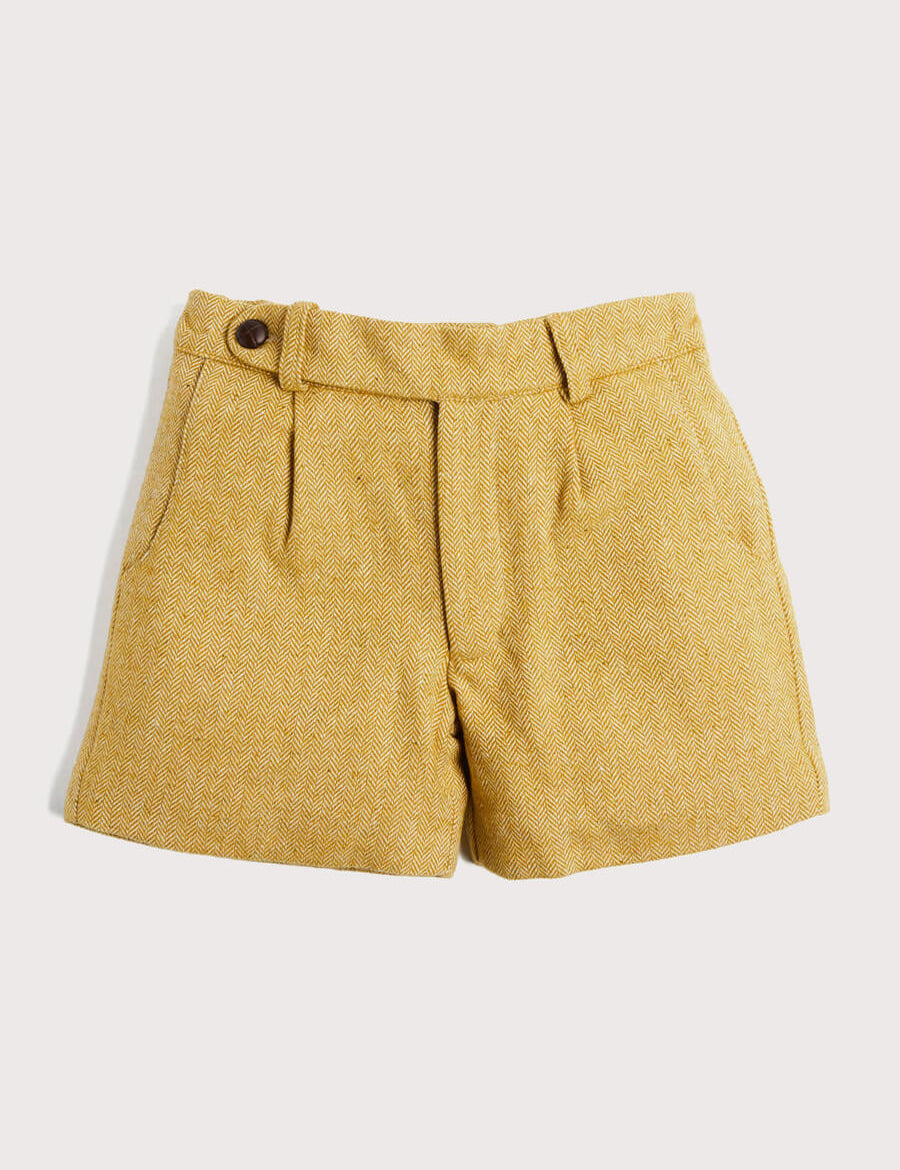 Herringbone Leather Button Shorts in Mustard (4-10yrs) Shorts from Pepa London