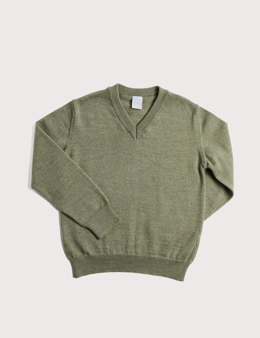 Plain V-Neck Sweater in Sage Green (4-10yrs) Knitwear from Pepa London