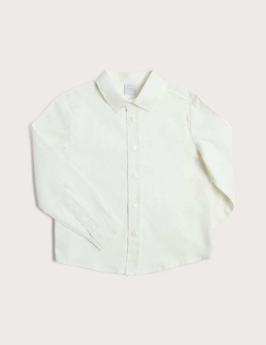Polo Collar Long Sleeve Oxford Shirt in White (4-10yrs) Shirts from Pepa London