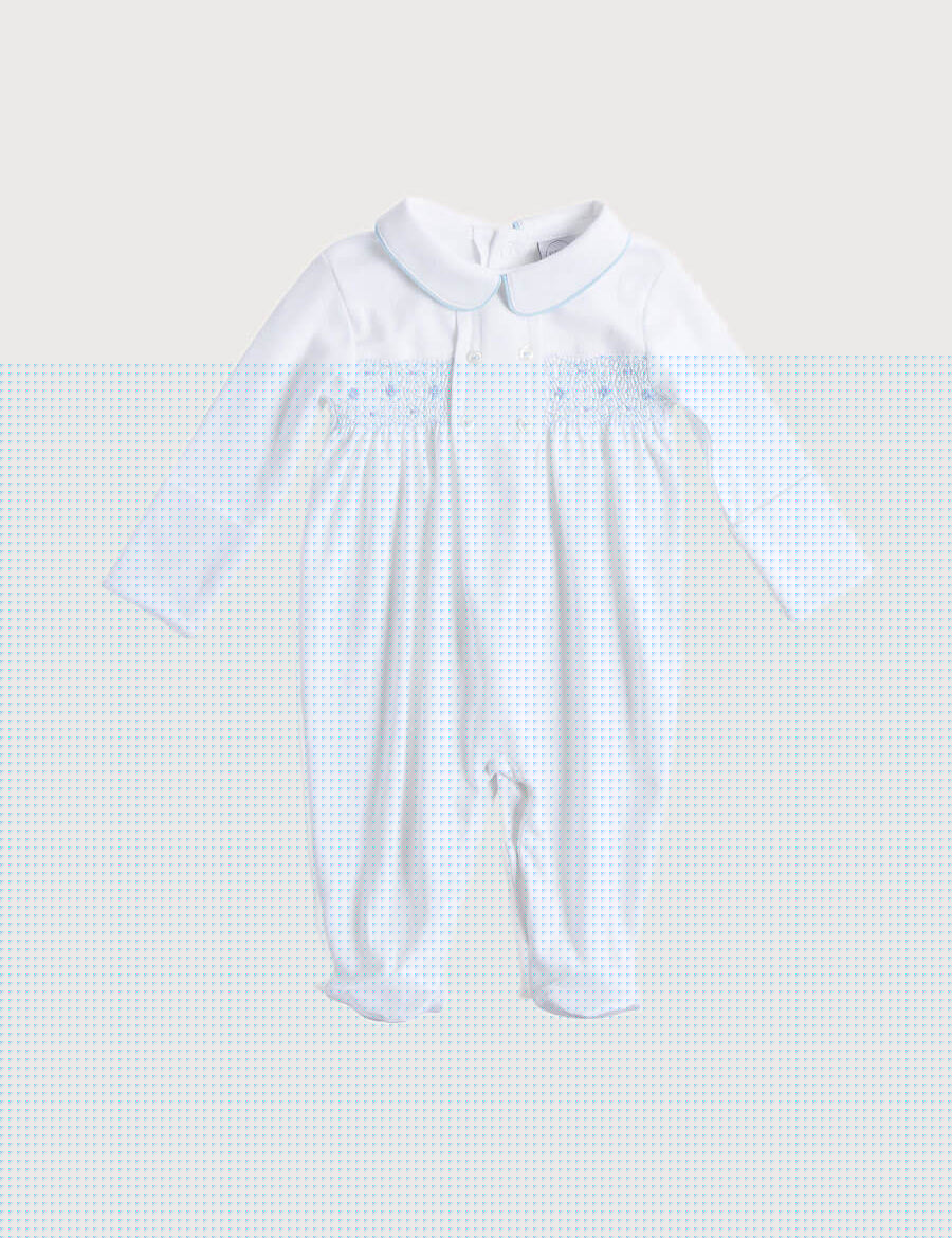 Blue Hand Smocked Cotton All-in-One (1-18mths) Nightwear from Pepa London