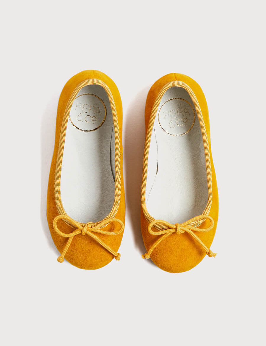 Lace Tie Ballerina Shoes in Sunshine Yellow (24-34EU) Shoes from Pepa London