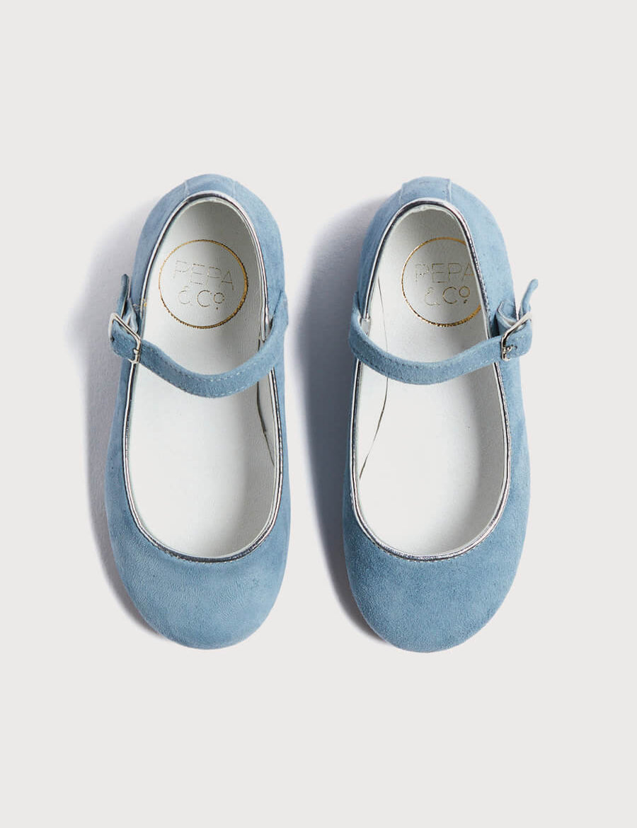 Mary Jane Suede Girls Shoes in Baby Blue (24-34EU) Shoes from Pepa London