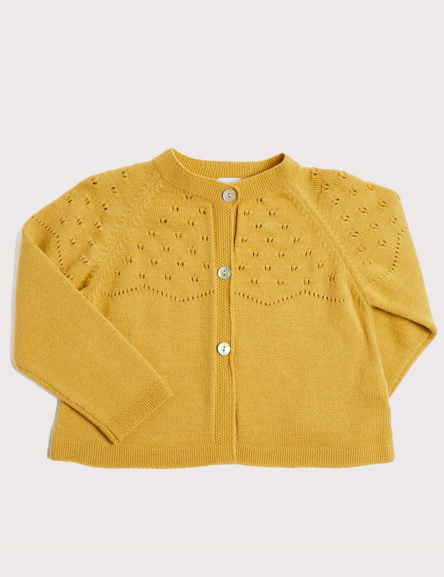 Openwork Buttoned Cardigan in Mustard (12mths-10yrs) Knitwear from Pepa London