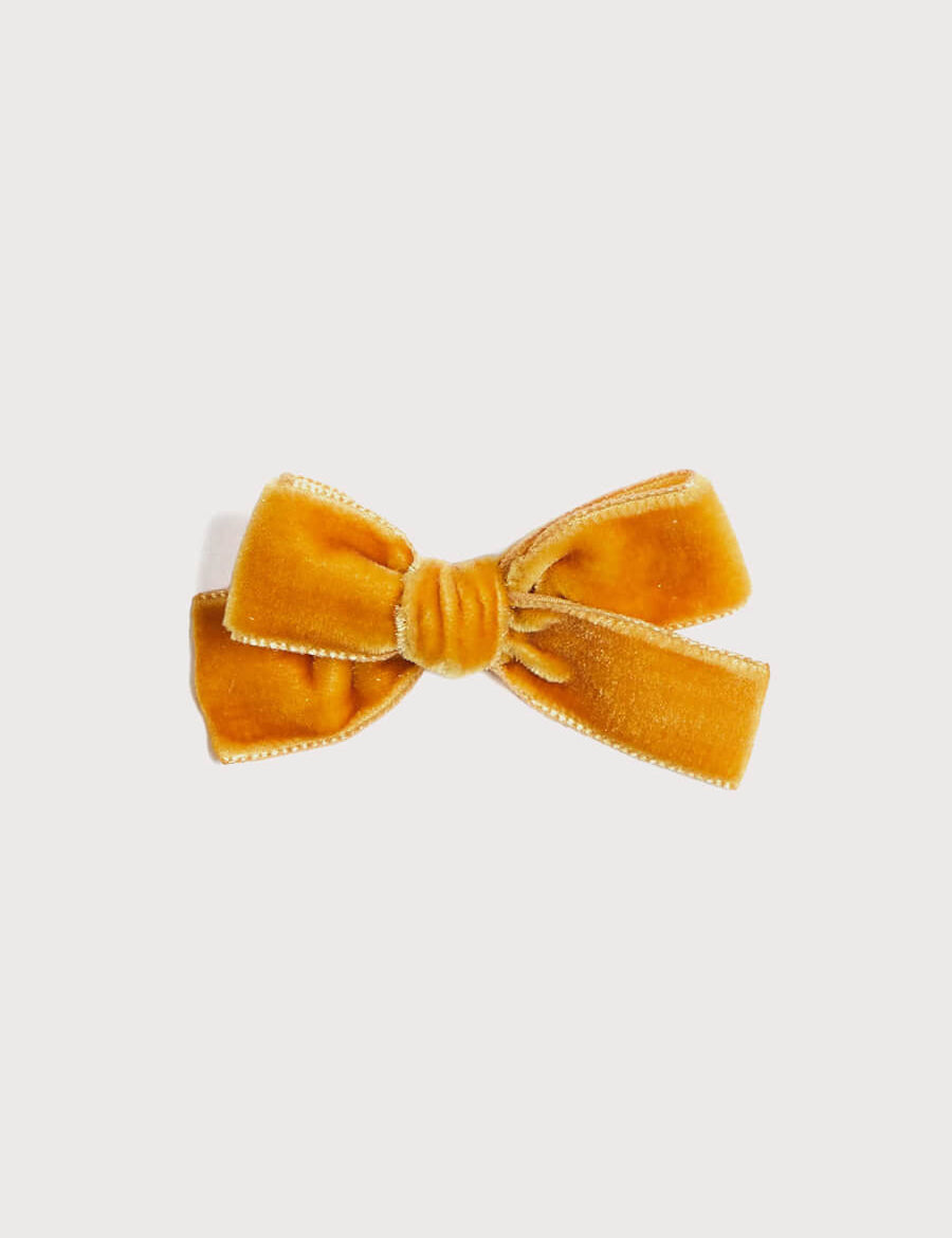 Velvet Medium Bow Hair Clip in Mustard Hair Accessories from Pepa London