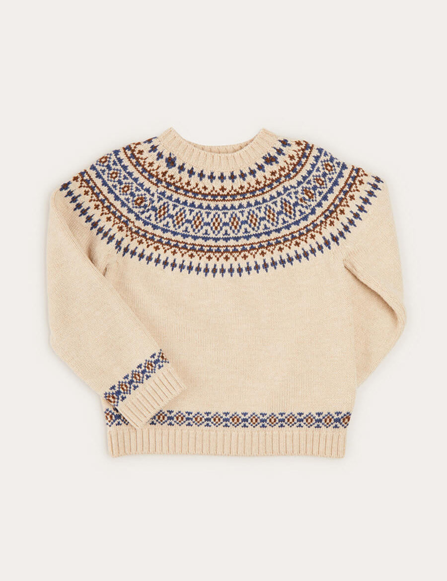 Fair Isle Merino Wool Jumper In Beige (4-10yrs) KNITWEAR from Pepa London
