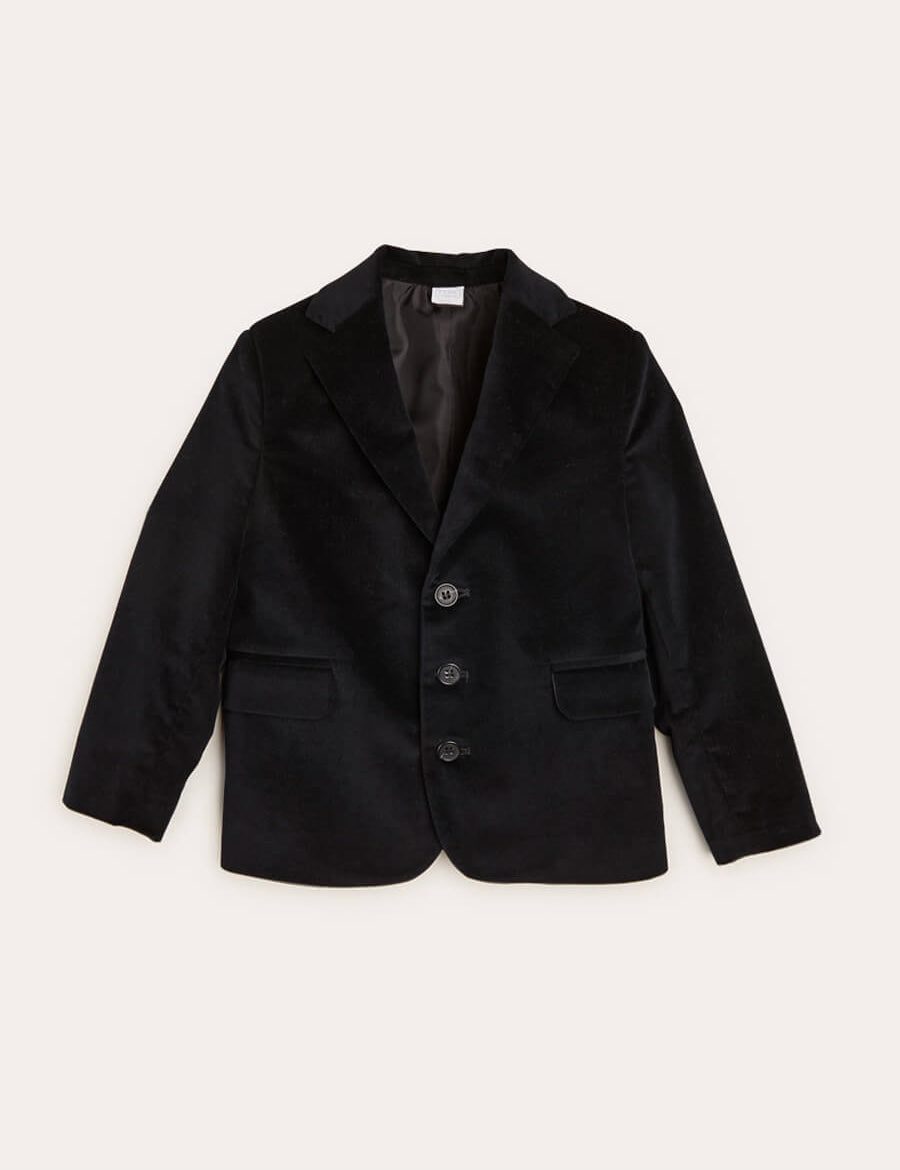 Velvet Three Button Blazer Jacket In Black (4-10yrs) COATS from Pepa London