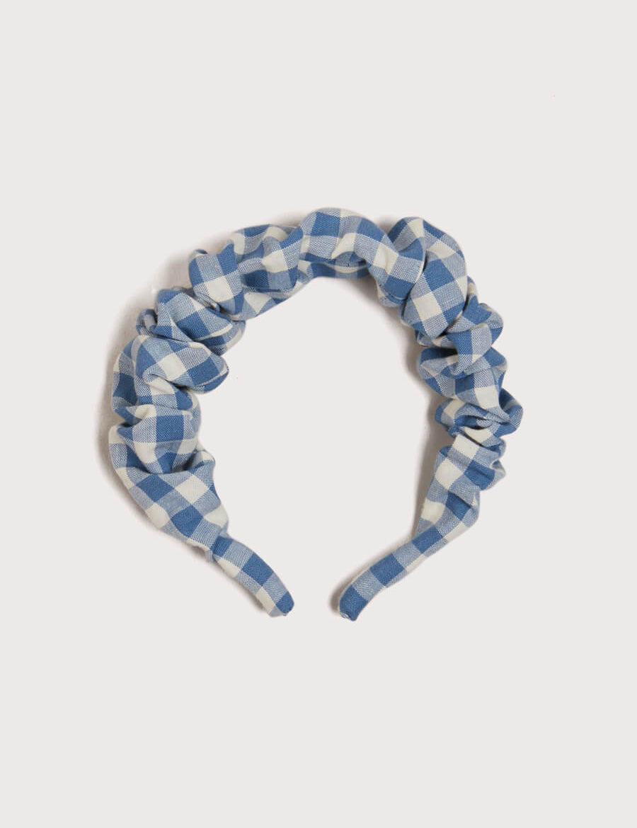 Gingham Scrunchie Hairband in Blue Hair Accessories from Pepa London