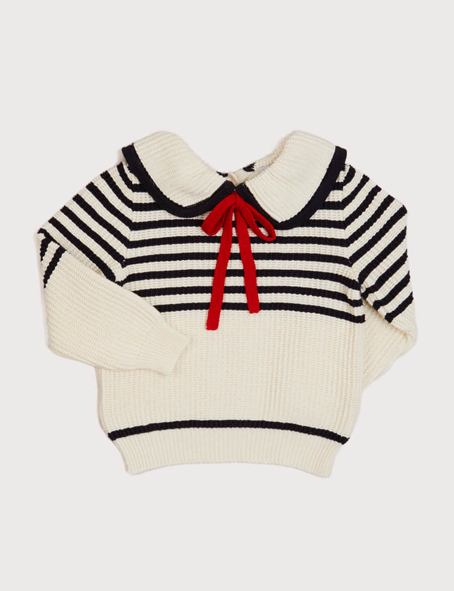 Mariner Collar Bold Stripe Jumper in White (2-10yrs) Knitwear from Pepa London