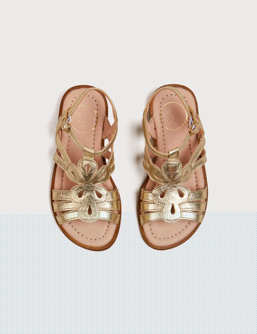 Metallic Strappy Leather Sandals in Gold (24-35EU) Shoes from Pepa London