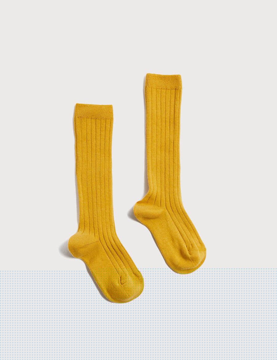Ribbed Knee-High Socks In Mustard (3mths-10yrs) Socks from Pepa London