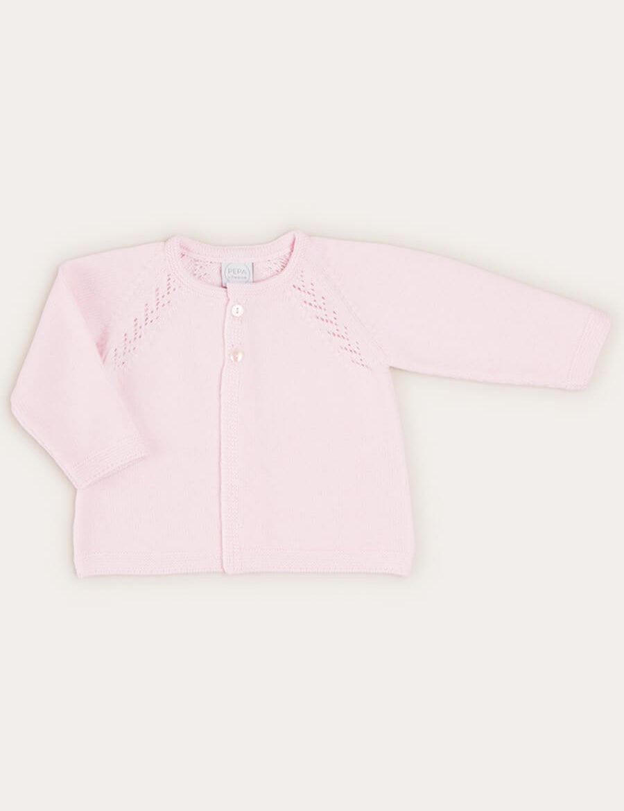 Two Button Baby Cardigan In Light Pink (1-9mths) KNITWEAR from Pepa London