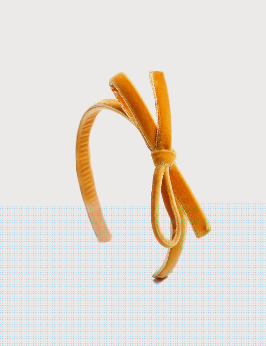 Velvet Hairband With Thin Mustard Bow Hair Accessories from Pepa London