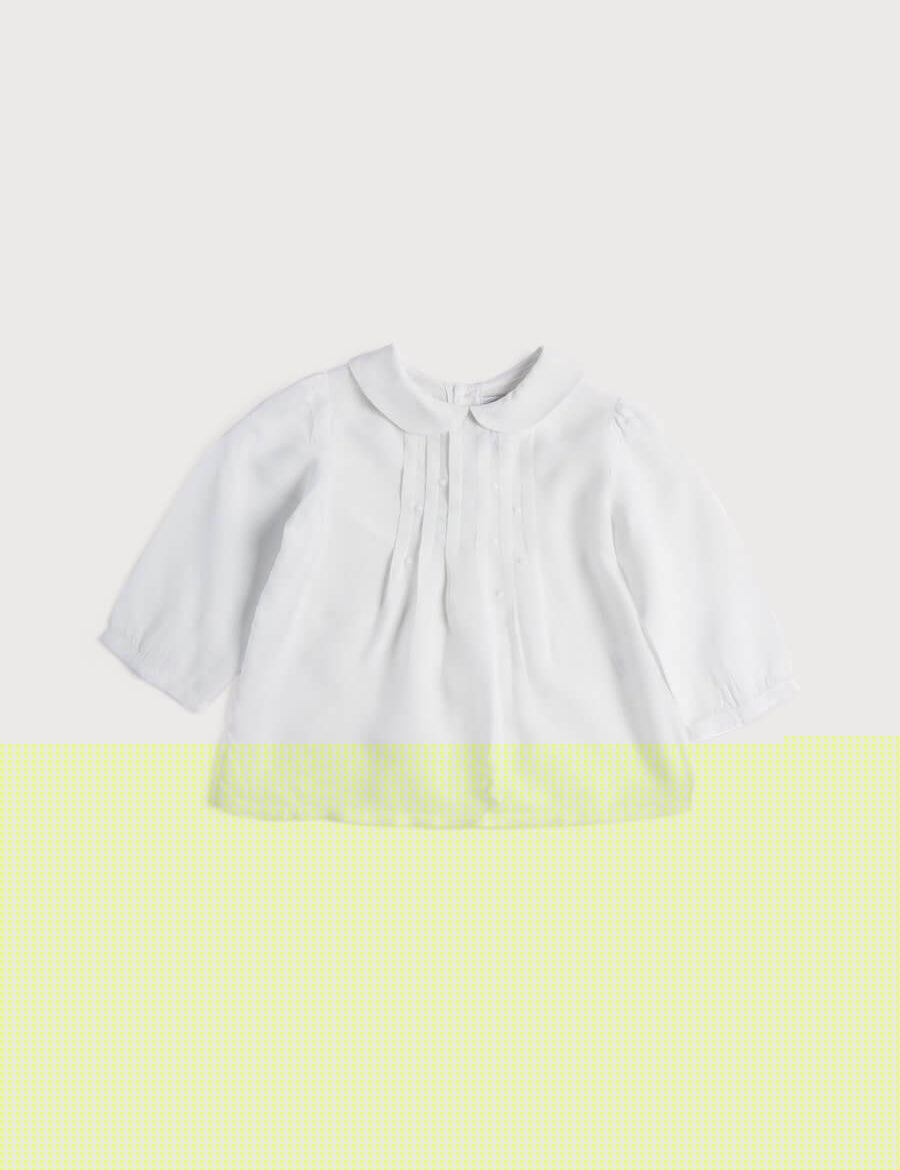 White Cotton Shirt with Delicate Embroidery Blouses from Pepa London