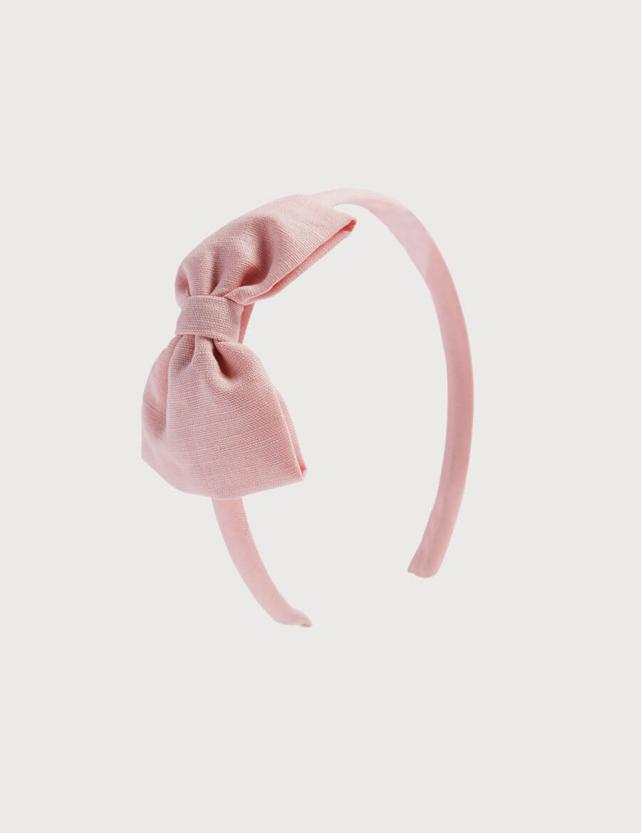 Pink Linen Big Bow Hairband Hair Accessories from Pepa London