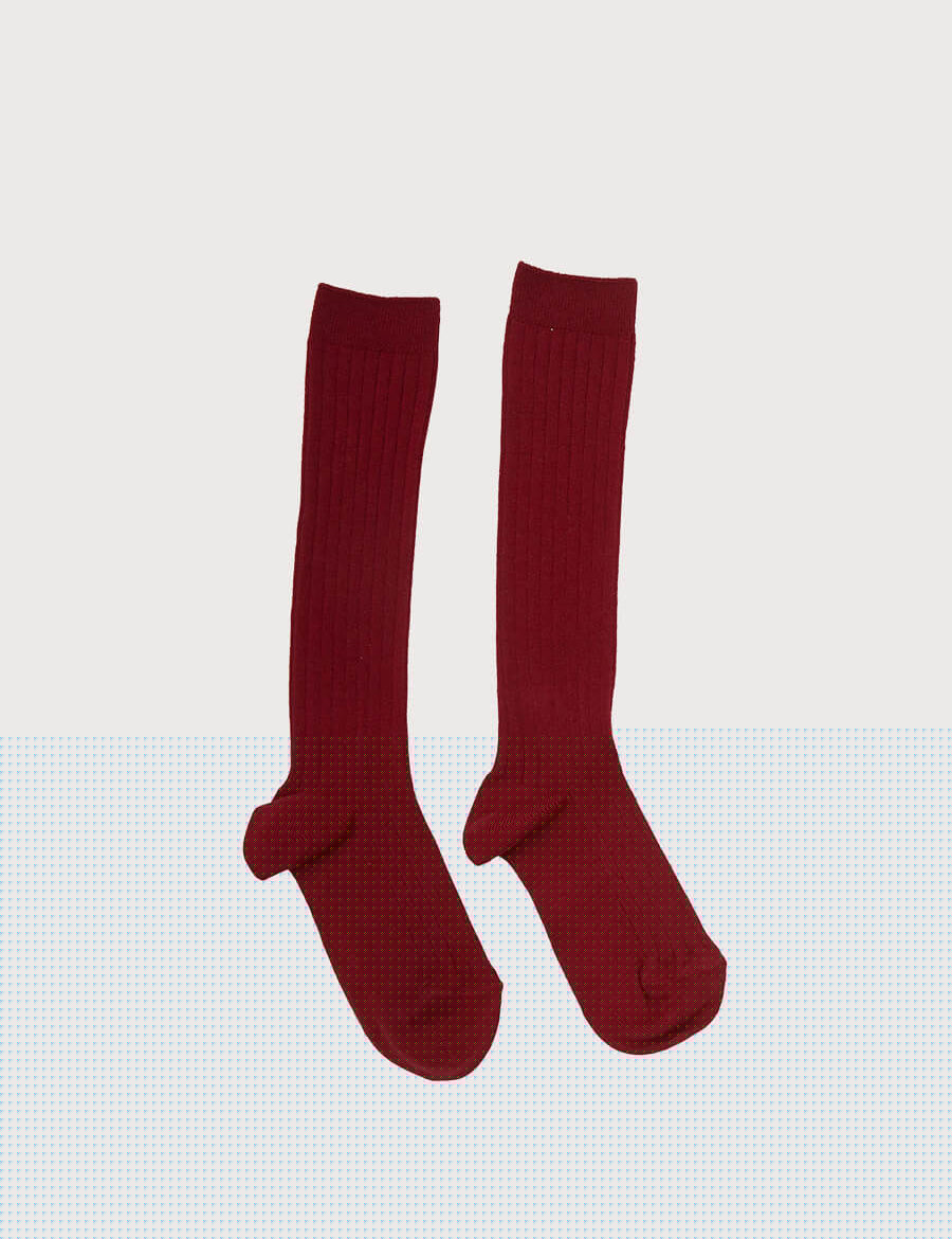 Burgundy Ribbed Knee-High Socks (0mths-10yrs) Socks from Pepa London