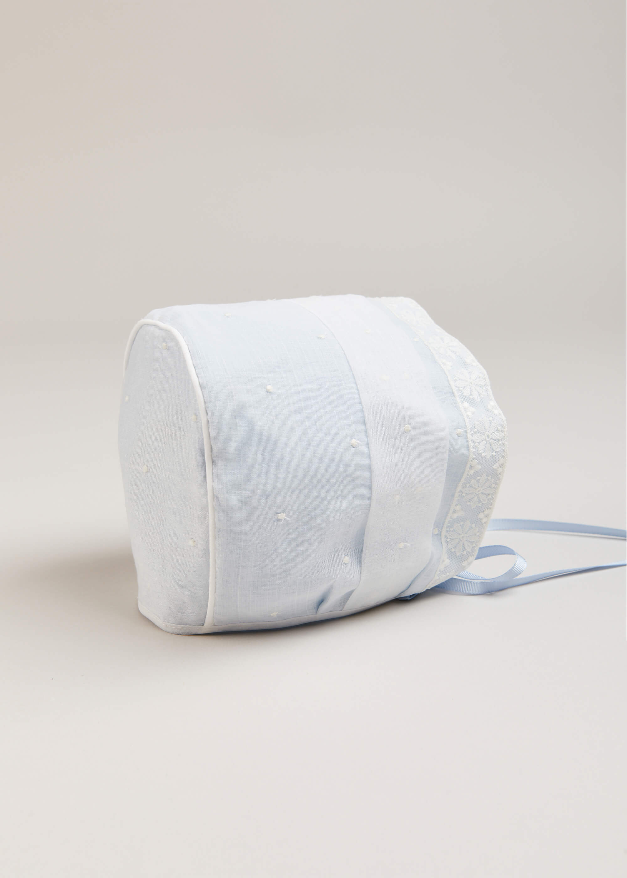 Lace Trim Embroidered Bonnet in Pale Blue (3mths-2yrs) Bonnets  from Pepa London