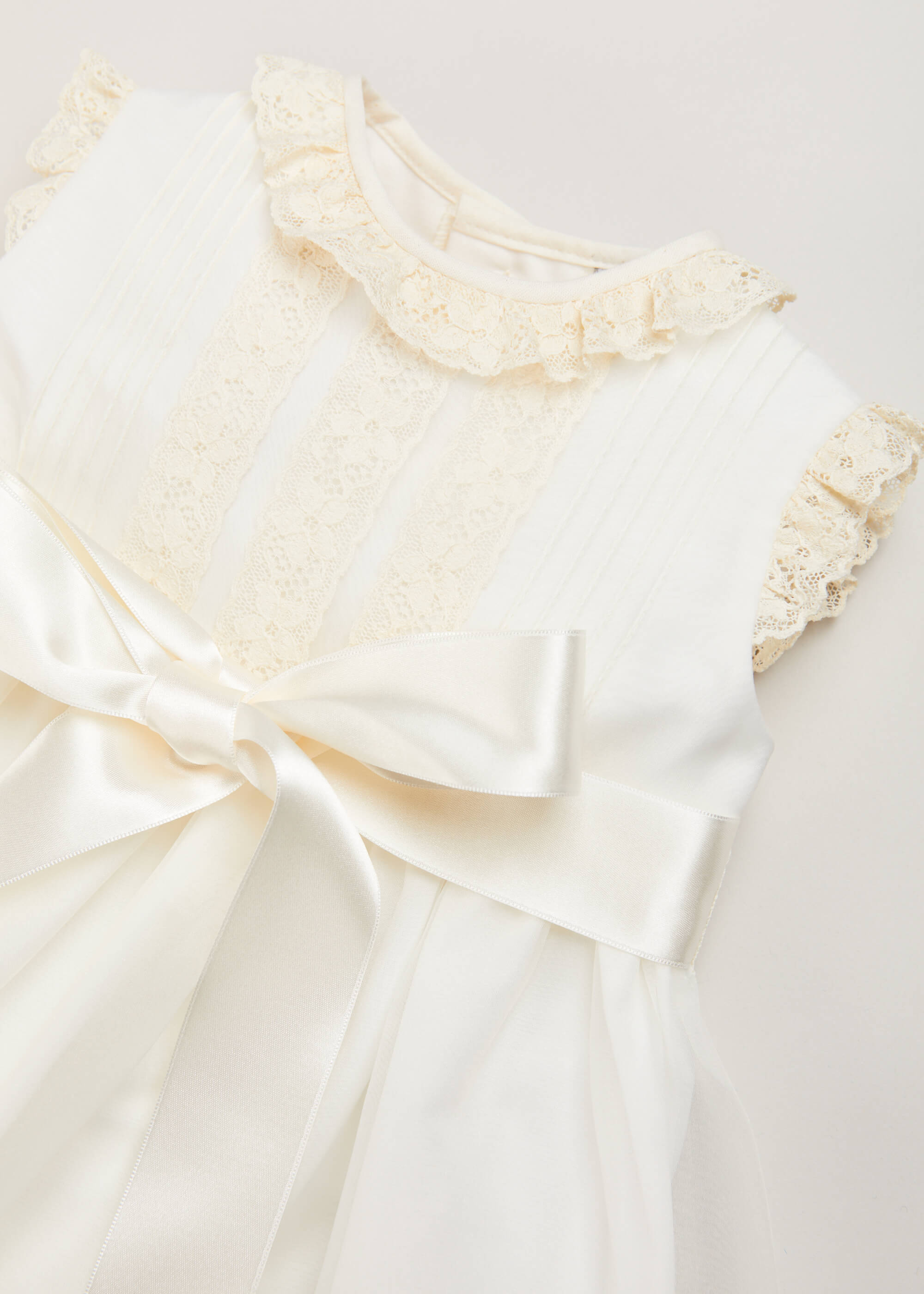 Lace Trim Fine Pleated Gown in Ivory (6-12mths) Dresses  from Pepa London