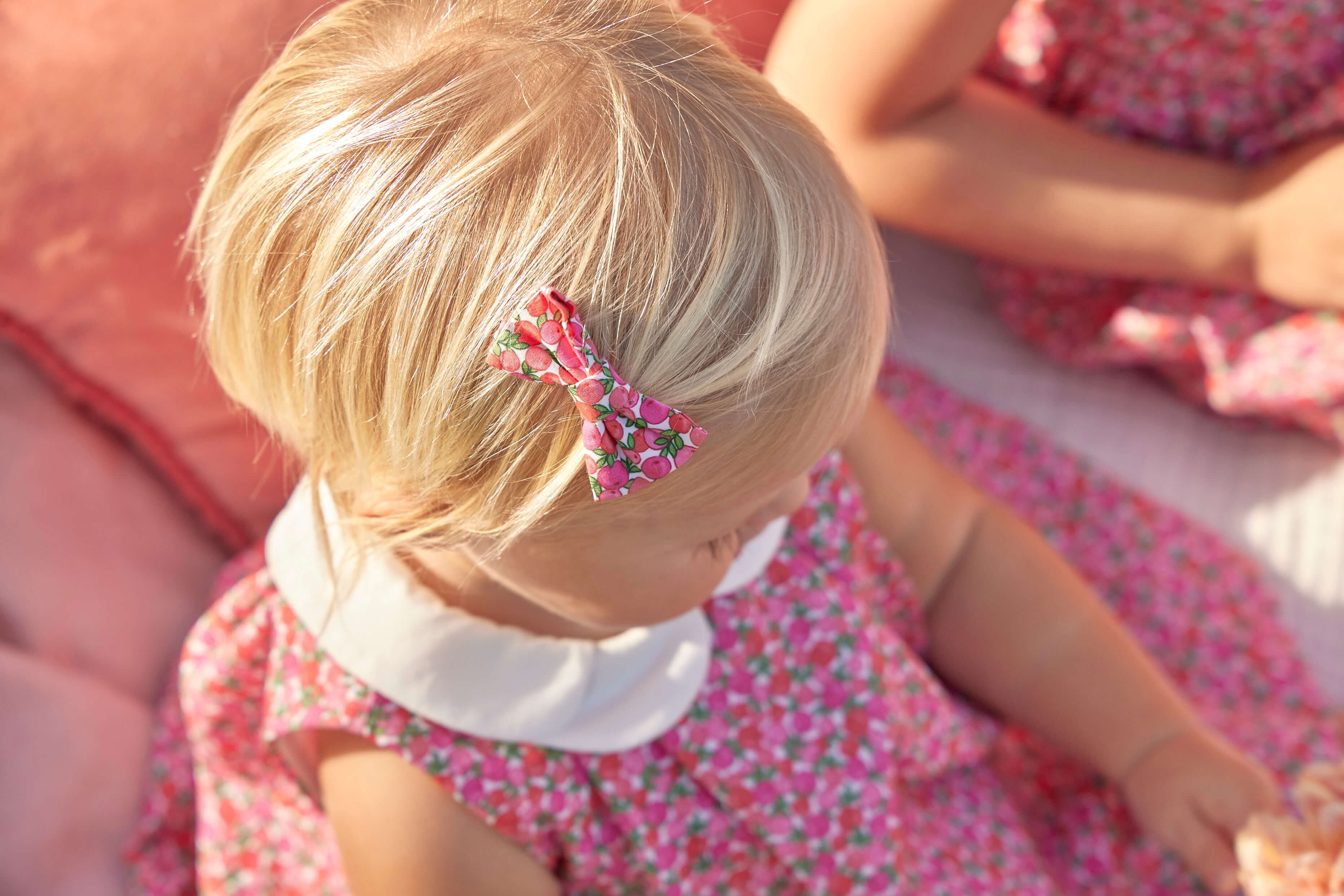 Annie Floral Print Small Bow Clip in Pink Hair Accessories  from Pepa London