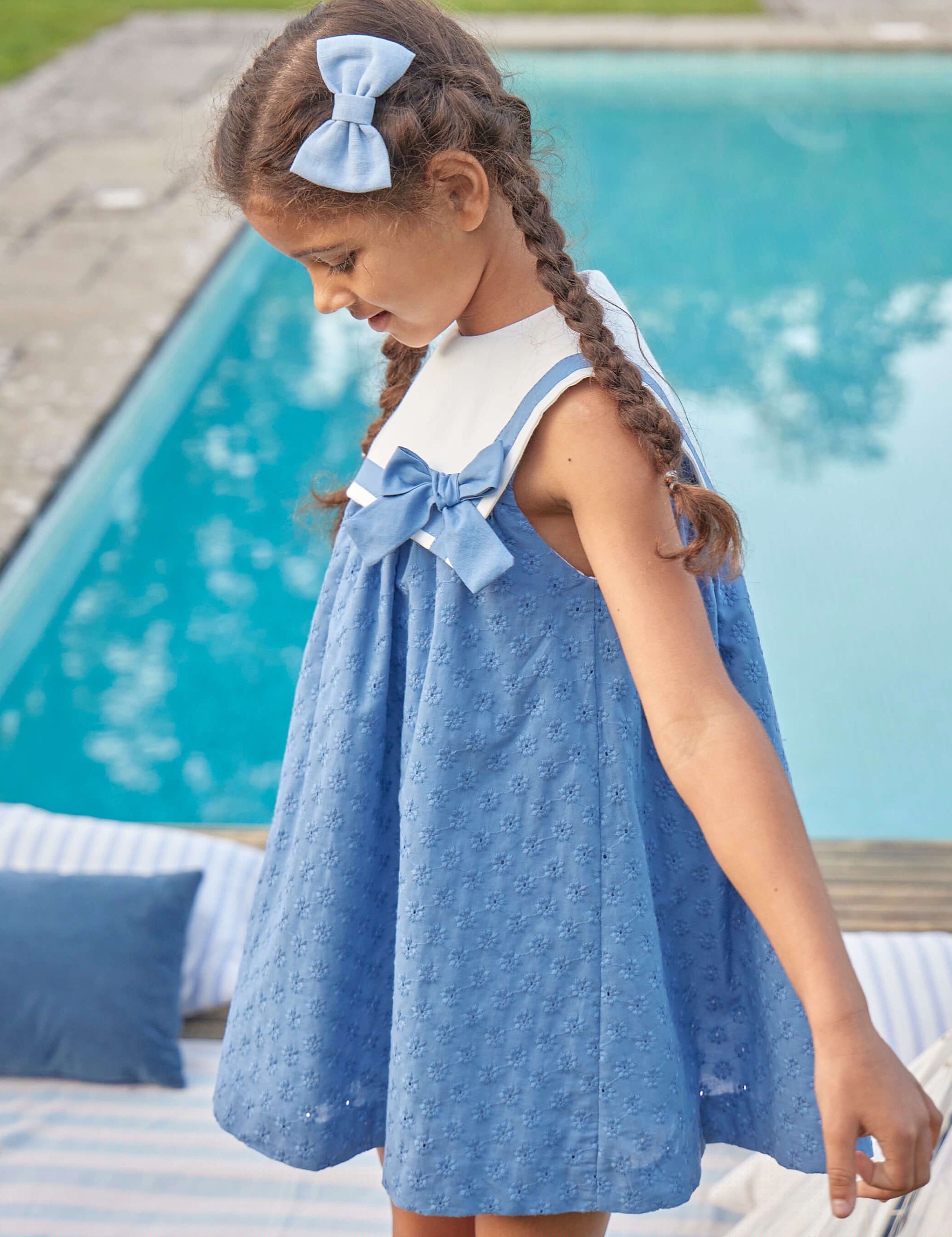 Broderie Anglaise Sleeveless Trapeze Dress in Blue (12mths-10yrs) Dresses  from Pepa London
