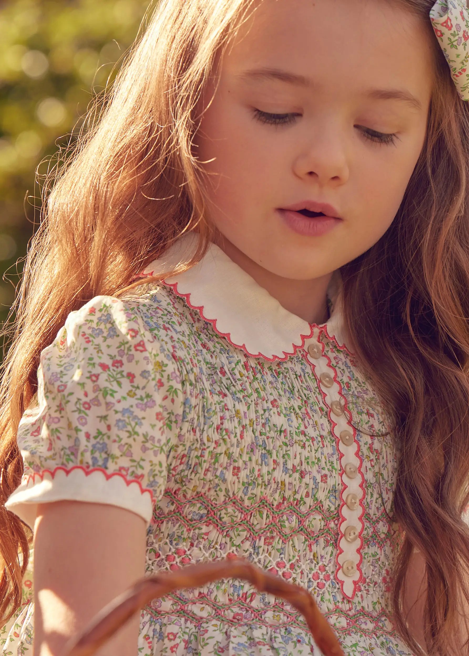 Cordelia Floral Hand-Smocked Short Sleeve Dress in Pink Made with Liberty Fabric (12m-6yrs) DRESSES from Pepa London