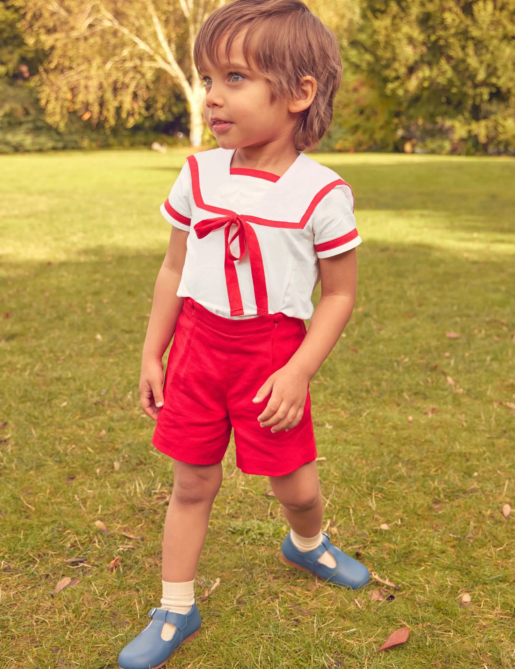Mariner Collar Short Sleeve Two Piece Set in Red (12mths-6yrs) TWO PIECE SETS from Pepa London