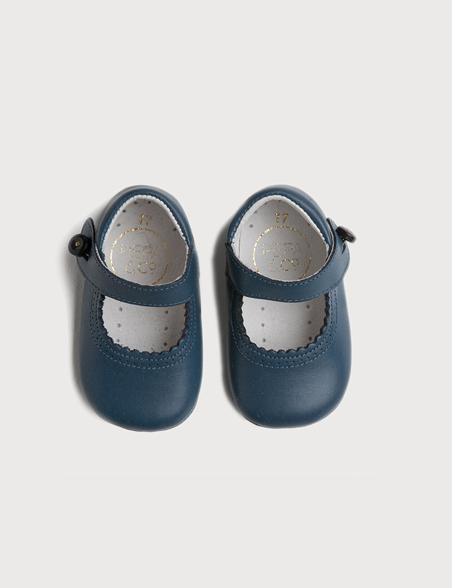 Leather Mary Jane Pram Shoes in Classic Blue (17-20EU) Shoes  from Pepa London