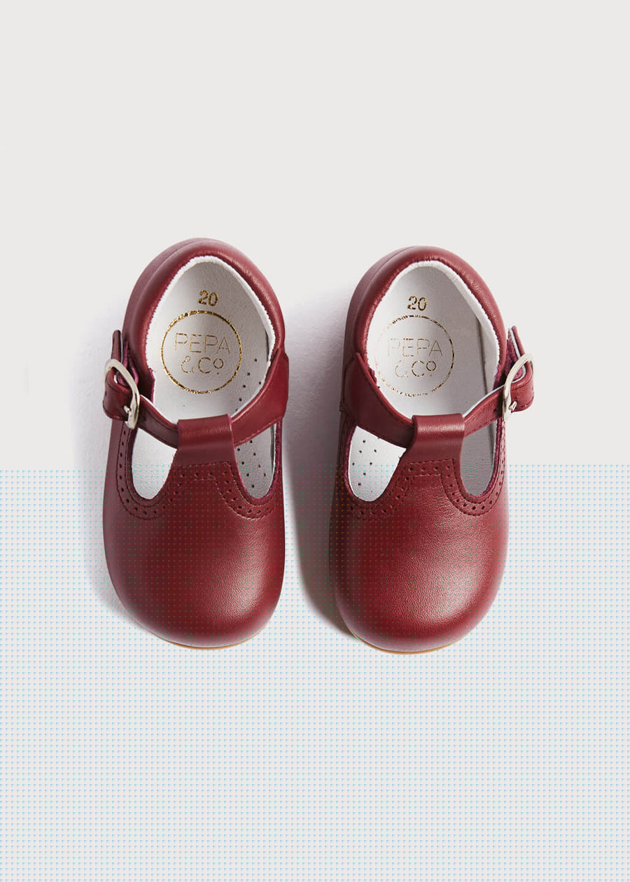 T-Bar Baby Shoes in Burgundy (20-26EU) Shoes  from Pepa London
