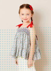 Evelyn Floral Smock Detail Tie Strap Blouse in Red (4-10yrs) BLOUSES from Pepa London