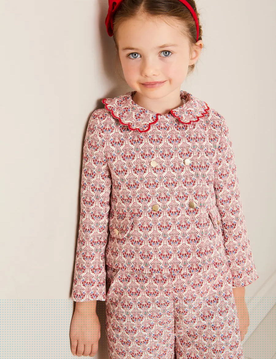Iris Jacquard Statement Collar Jacket in Red (4-12yrs) COATS from Pepa London