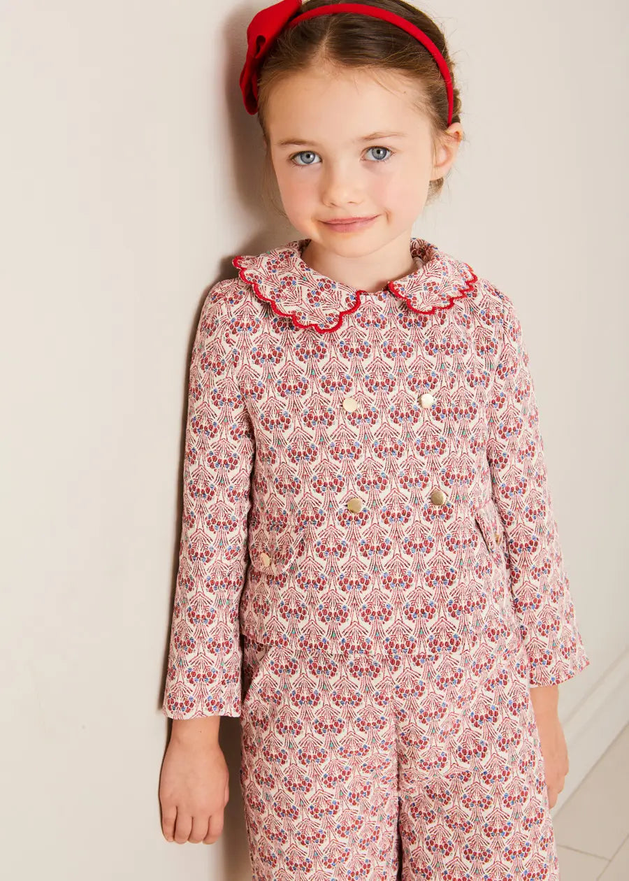 Iris Jacquard Statement Collar Jacket in Red (4-12yrs) COATS from Pepa London
