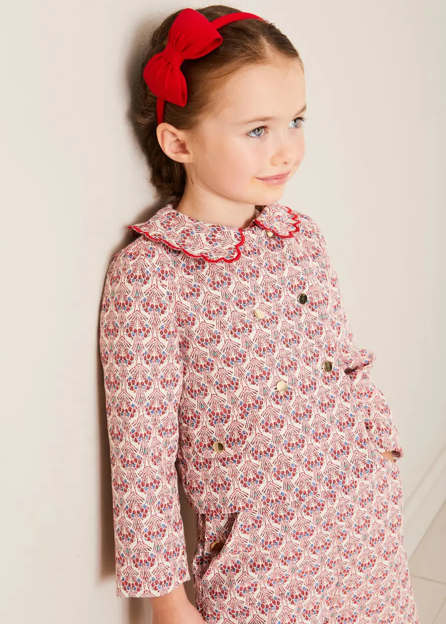 Iris Jacquard Button Detail Shorts in Red (4-12yrs) SHORTS from Pepa London