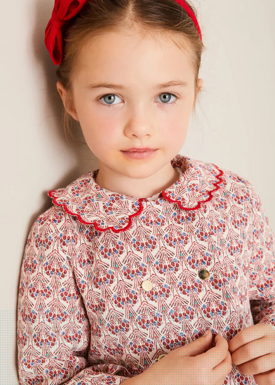 Iris Jacquard Statement Collar Jacket in Red (4-12yrs) COATS from Pepa London