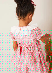 Emilia Floral Hand Smocked Ruffle Collar Short Sleeve Dress in Pink (12mths-10yrs) DRESSES from Pepa London