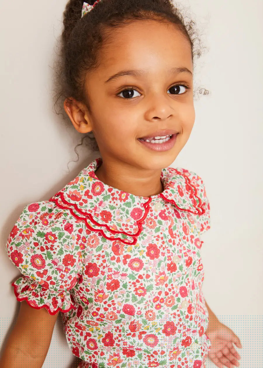 Margot Floral Short Sleeve Blouse in Red Made with Liberty Fabric (18m-12yrs) BLOUSES from Pepa London