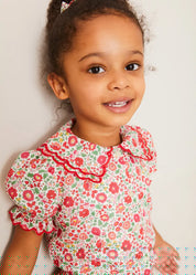 Margot Floral Short Sleeve Blouse in Red Made with Liberty Fabric (18m-12yrs) BLOUSES from Pepa London