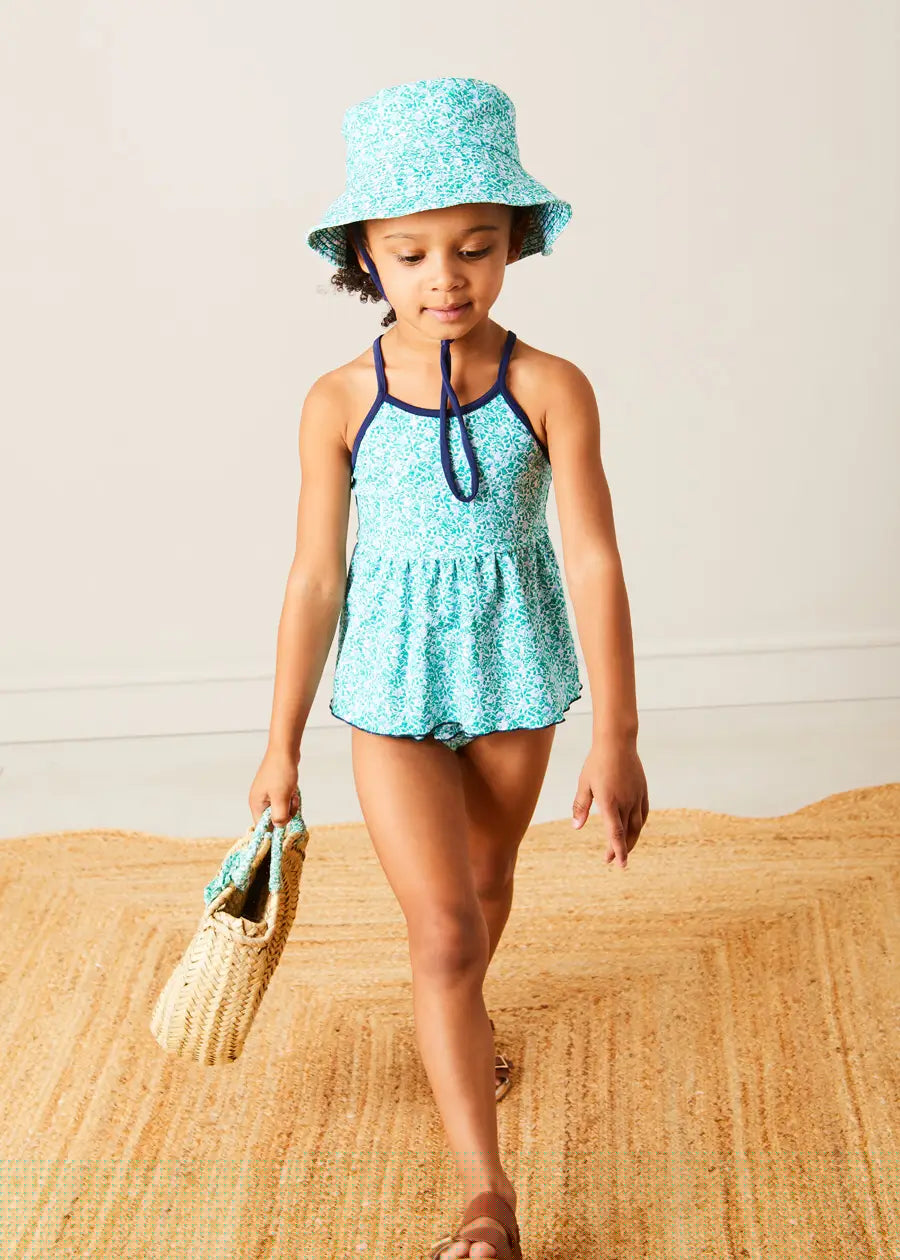 Adelaide Floral Beach Hat in Green (S-M) ACCESSORIES from Pepa London