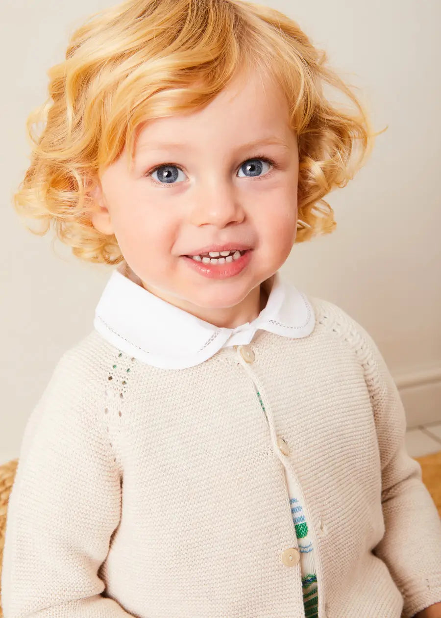 Plain Cardigan in Cream (6mths-10yrs) Knitwear from Pepa London