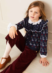 Floral Ruffle Bib Cardigan in Blue (2-10yrs) Knitwear from Pepa London
