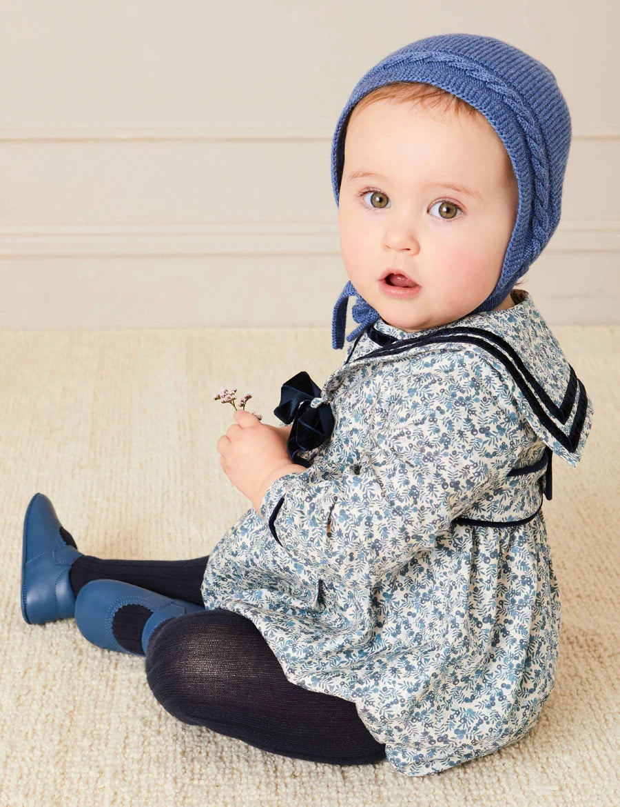 Cable Detail Knitted Bonnet In Blue (S-L) KNITTED ACCESSORIES  from Pepa London