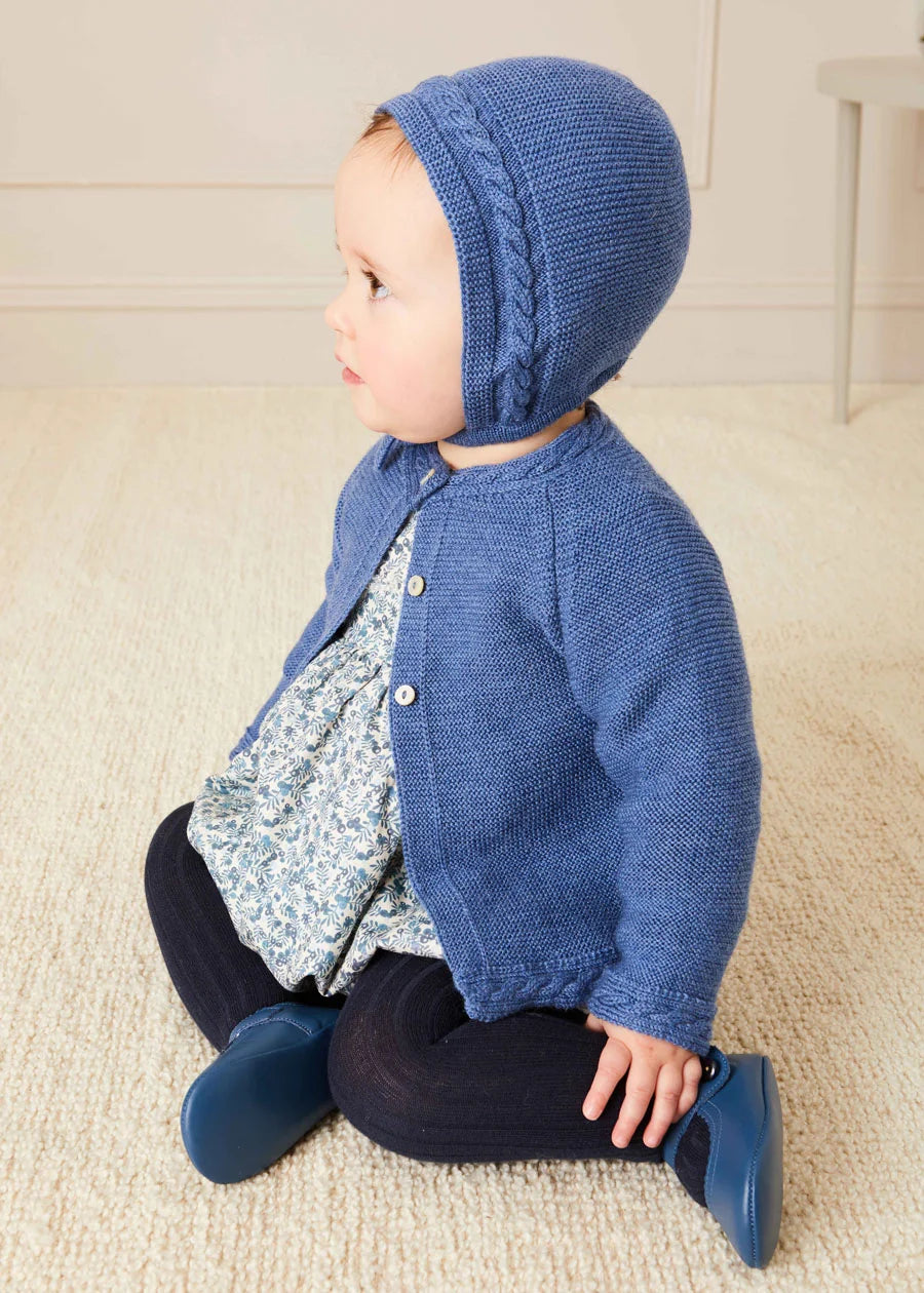 Cable Detail Knitted Bonnet In Blue (S-L) KNITTED ACCESSORIES  from Pepa London