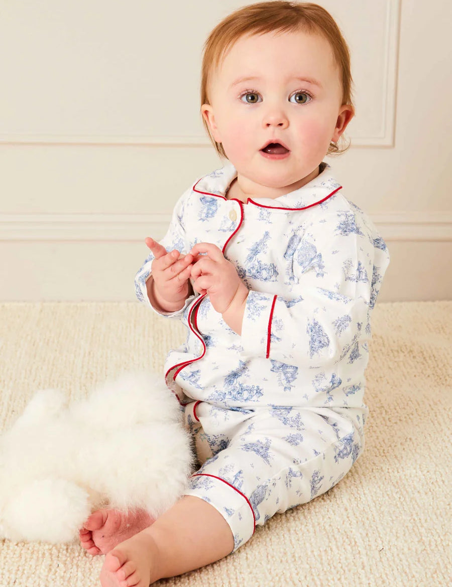 Toile Ruffle Collar Nightwear in Blue (6mths-3yrs) Nightwear  from Pepa London