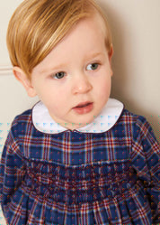Eaton Check Hand Smocked Romper in Navy (6mths-2yrs) Rompers  from Pepa London