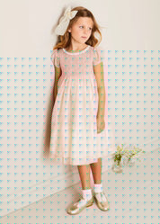 Constance Floral Hand Smocked Short Sleeve Party Dress in Pink (12mths-10yrs) DRESSES from Pepa London